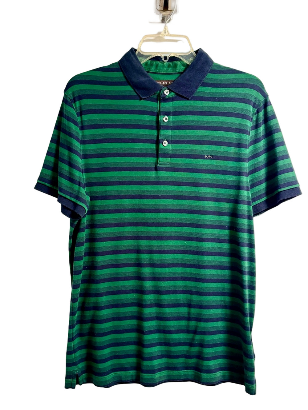 Michael Kors Green & Navy Striped Polo Size Medium